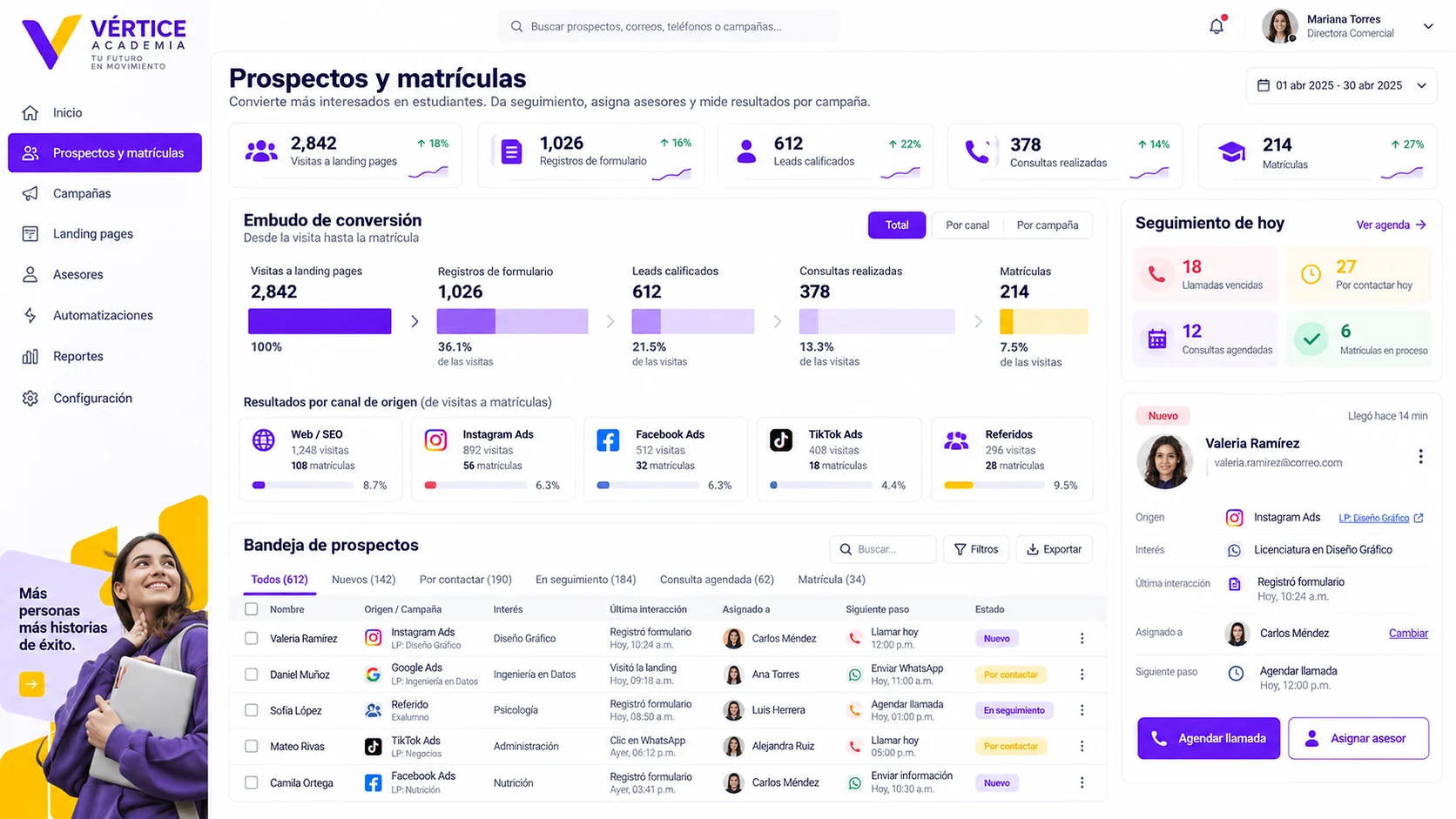 Concepto de sistema de prospectos y matrículas para una academia, diseñado por Ogenoz (8 de 8)